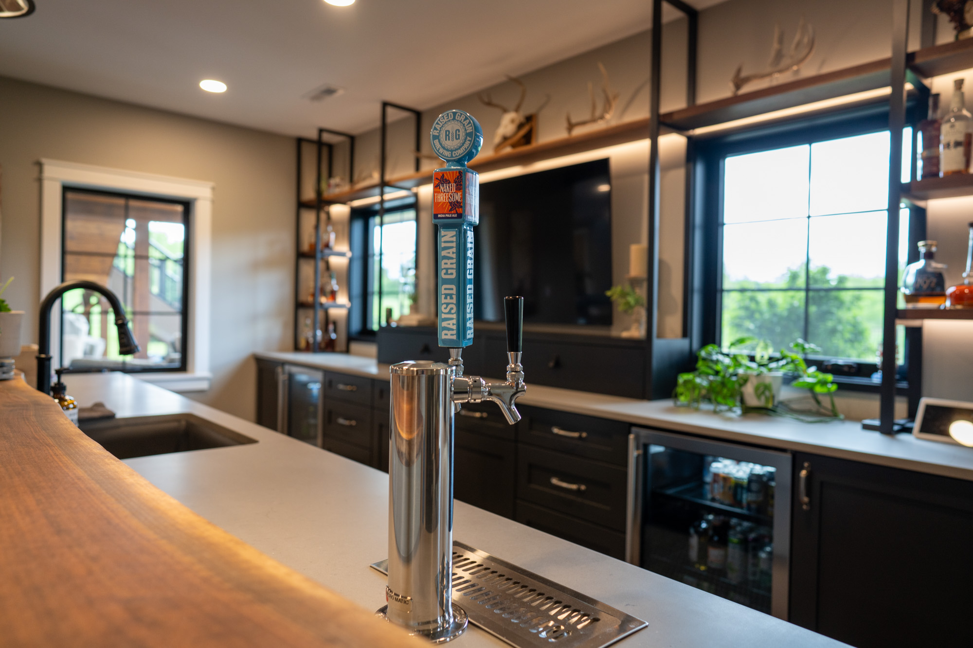 custom designed bar in a custom designed home in southeast wi